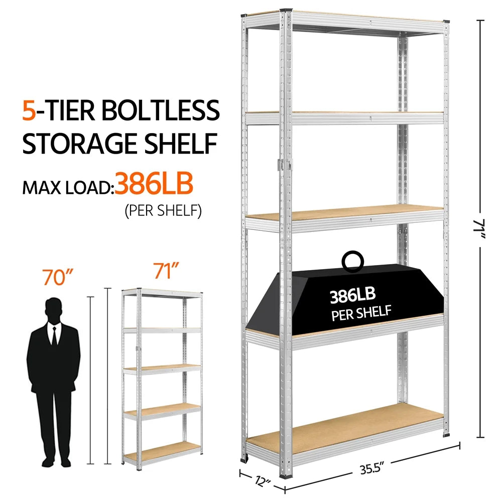 2 Pieces 5 Tiers Adjustable Storage Shelf Units for Garage, Silver